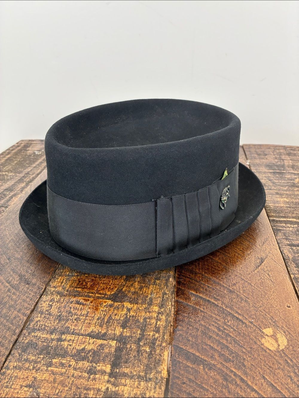 Vintage Adam Fifth Avenue Fedora Dapper Black Hat Cat Pin Feather New York 7 3/8